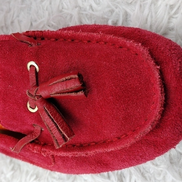 Talbots Red Suede Leather Tassel Upper Round Toe Slip On Flat Moccasin Shoe - Picture 12 of 16